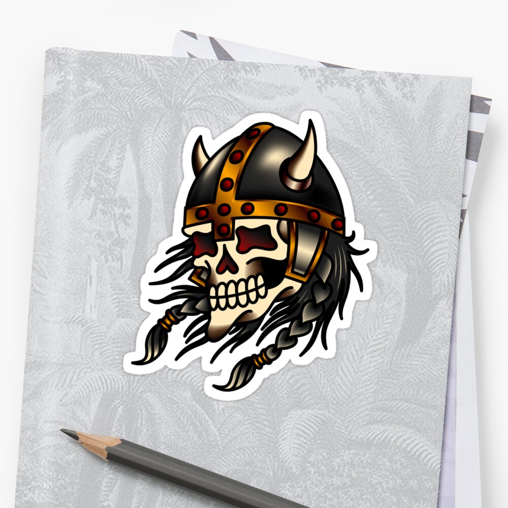 Traditional Viking Skull Stickers By Salty Dog Redbubble