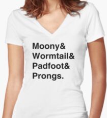 Moony & Wormtail & Padfoot & Prongs. Women's Fitted V-Neck T-Shirt