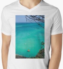 Stradbroke island ocean paddle board lifesavers background view from hill top Men's V-Neck T-Shirt