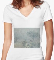 Fog, Voisins by Alfred Sisley Women's Fitted V-Neck T-Shirt
