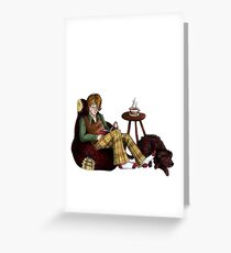 Remus, Tea, Black Dog, Colour Greeting Card