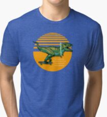 T-Rex on skateboard with a lightsaber Tri-blend T-Shirt