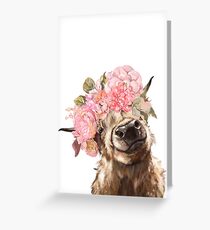 Highland Cow with Flower Crown Greeting Card