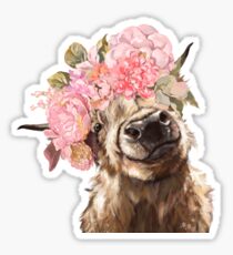 Highland Cow with Flower Crown Sticker