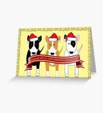 "Wonderbull Christmas" Bull Terriers by BulliesRule Greeting Card