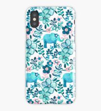 Dusty Pink, White and Teal Elephant and Floral Watercolor Pattern iPhone Case