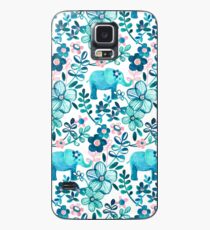 Dusty Pink, White and Teal Elephant and Floral Watercolor Pattern Case/Skin for Samsung Galaxy