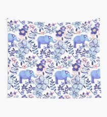 Pale Coral, White and Purple Elephant and Floral Watercolor Pattern Wall Tapestry