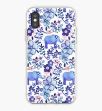 Blasse Koralle, weißer und purpurroter Elefant und Blumenaquarell-Muster iPhone-Hülle & Cover