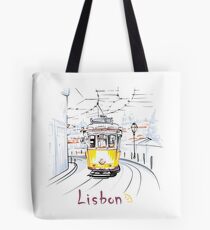 Famous vintage yellow 28 tram in Lisbon Tote Bag