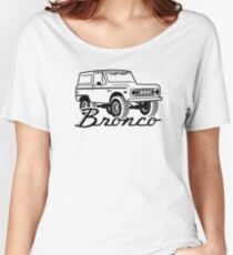 1966-1977 Ford Bronco, w/logo black print Women's Relaxed Fit T-Shirt