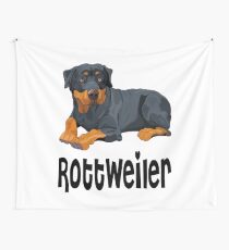 Brown & Black Rottweiler Puppy Dog Cartoon Illustration Wall Tapestry
