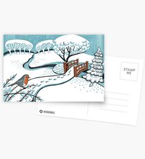 Snow, Bournemouth Gardens - Original linocut by Francesca Whetnall Postcards