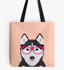 Bolsa de tela Kamri - Siberian Husky with Pink Hipster Glasses, Cute Retro Dog, Perro, Husky con gafas, Funny Dog