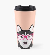 Kamri - Siberian Husky with Pink Hipster Glasses, Cute Retro Dog, Dog, Husky with Glasses, Funny Dog Travel Mug