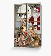 Bengal Cats Watching For Santa on Christmas Eve Greeting Card