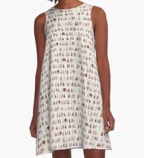 Gingerbread Trees - Gold, Silver and Copper on White - pretty winter pattern by Cecca Designs A-Line Dress