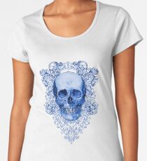 Blue Ornate Skull Women's Premium T-Shirt