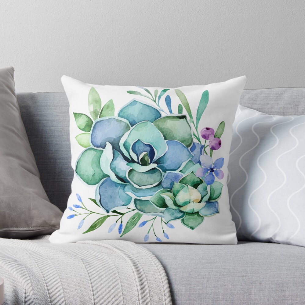 Watercolor Succulent Throw Pillow