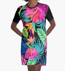 Fahren Sie Mad Hibiscus Pattern T-Shirt Kleid