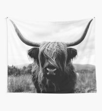 Scottish Highland Cattle - Black and White Animal Photography Wall Tapestry
