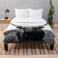 Scottish Highland Cattle - Black and White Animal Photography Throw Blanket
