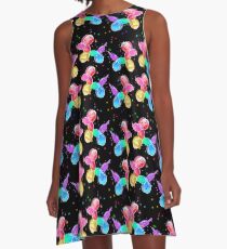 Watercolor Balloon Dogs on black A-Line Dress