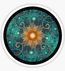 Beautiful Tangerine Orange and Teal Lotus Fractals Sticker