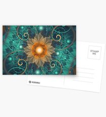 Beautiful Tangerine Orange and Teal Lotus Fractals Postcards