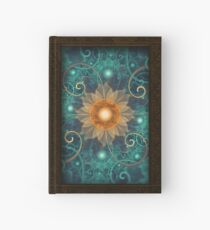 Beautiful Tangerine Orange and Teal Lotus Fractals Hardcover Journal