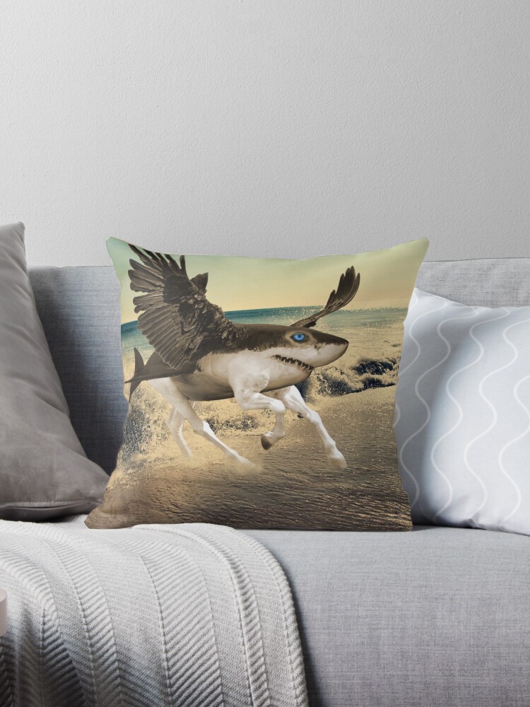 Shark Pillow a shark with horse legs and wings." throw pillows Shark Pillow a shark with horse legs and wings." throw pillows