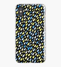 Rainy Day Pattern. Blue and yellow on black iPhone Case
