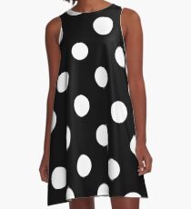 white polka dots on black | Pattern A-Line Dress