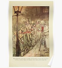 A Christmas Carol by Charles Dickens art by Arthur Rackham 1915 0035 Bob Cratchit went down a slide on Cornhill Poster