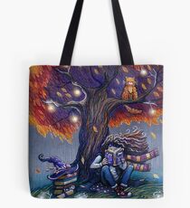 Young witch reading magic book Tote Bag