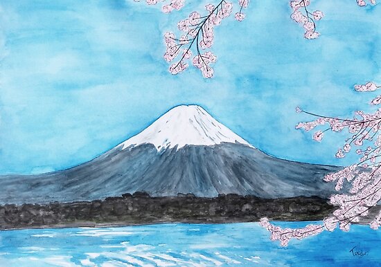 Sakura Mount Fuji Painting Posters by teresartwork | Redbubble