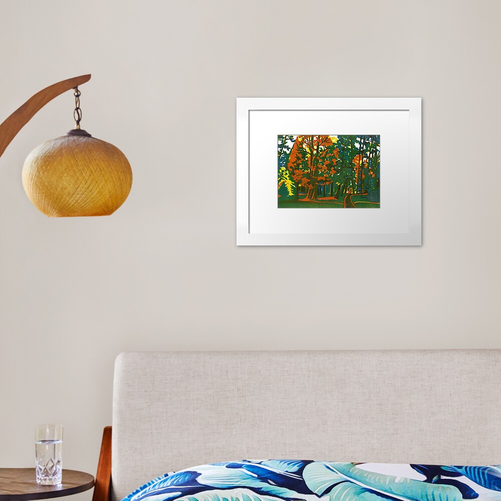 Bournemouth Gardens - Original linocut by Francesca Whetnall Framed Art Print