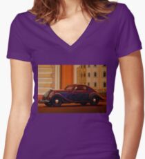 Skoda Popular Sport Monte Carlo 1935 Painting Women's Fitted V-Neck T-Shirt