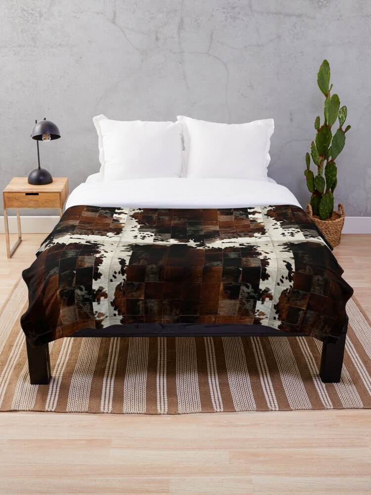 Cowhide Patchwork Texture Throw Blanket By Koovox Redbubble