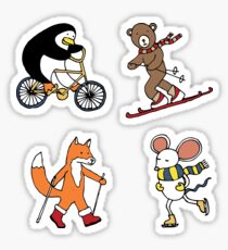 Alpine Animal Antics - on Taupe - Cute Winter pattern by Cecca Designs Sticker