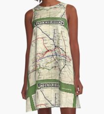 TUBE, UNDERGROUND, MAP, 1908, London, Historic, UK, GB, England, on WHITE A-Line Dress