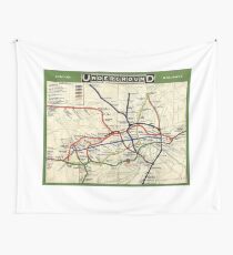 TUBE, UNDERGROUND, MAP, 1908, London, Historic, UK, GB, England, on WHITE Wall Tapestry