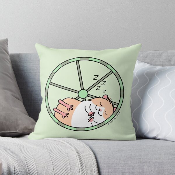 Hamster Sleeping in Exercise Wheel Throw Pillow
