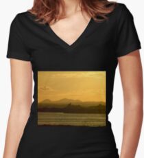 Twilight over Derryveagh mountains - with O'Doherty Castle from Inch Level Women's Fitted V-Neck T-Shirt