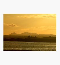 Twilight over Derryveagh mountains - with O'Doherty Castle from Inch Level Photographic Print