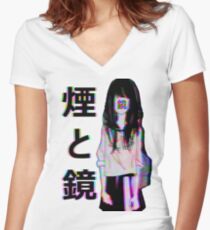 MIRRORS Sad Japanese Aesthetic Women's Fitted V-Neck T-Shirt