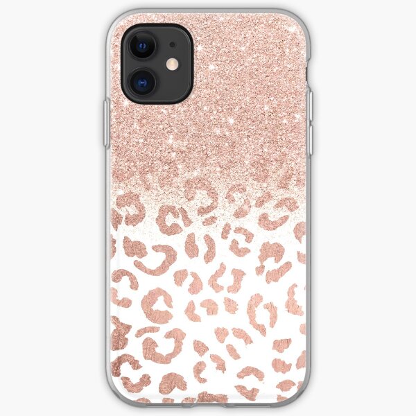 Trendy modern faux rose gold glitter ombre leopard pattern iPhone Soft Case