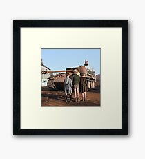 French boys looking at a knocked-out German Panther tank in the Falaise pocket, Normandy, 25 August 1944 Framed Print