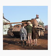 French boys looking at a knocked-out German Panther tank in the Falaise pocket, Normandy, 25 August 1944 Photographic Print