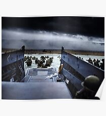 Men of the 16th Infantry Regiment, U.S. 1st Infantry Division wade ashore on Omaha Beach on the morning of 6 June 1944 #DDay Poster
